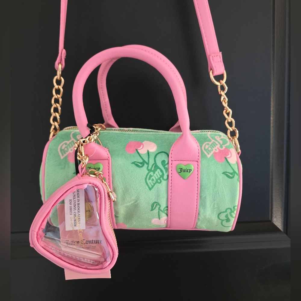 Juicy Couture Pink & Mint Floral Barrel Bag with Coin Pouch